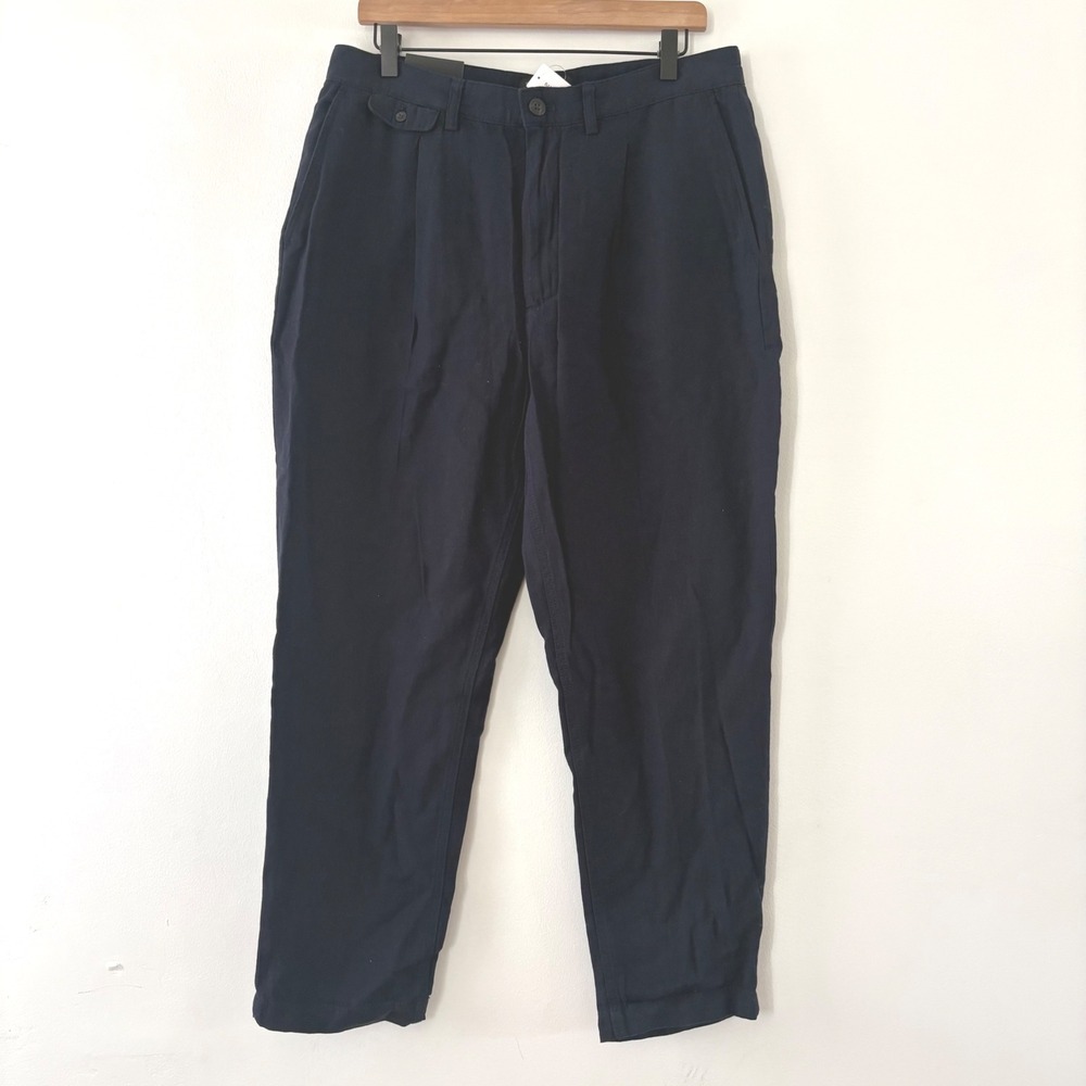 Banana Republic Men Navy Linen Blend Relaxed Tapered Fit Pants Ankle 33x32 NEW